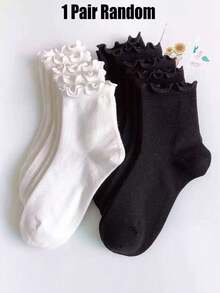 1/6/12/18 Pairs Random Ruffle Socks Women, Cute Lace Edge Socks Soft Comfortable Fall Winter Socks For Women, Halloween Christmas Gifts And Daily Wear - Multicolor - View 8