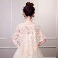 1pc Sexy Elegant Lace Trim Shawl, Suitable For Daily Wear, Party, Wedding Outerwear - Champagne - View 3