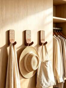 12pcs Wooden Wall Hooks, Modern Farmhouse Geometric Pattern Decorative Coat Hooks, Rustic Entryway Living Room Mudroom Wall Mounted Storage Organizer Rack For Hanging Clothes, Jackets, Keys, Hats, Bags, Home Decor Accents, Mother's Day Gift - Multicolor - View 8