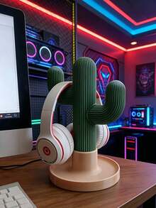 1 buah Stand Headphone Resin Berbentuk Kaktus Gaya Modern, Tekstur Garis Vertikal dengan Baki Penyimpanan Bulat, Gantungan Multi Kait untuk Headset, Smart Watch & Earbud, Rak Display Meja, Cocok untuk Dekorasi Kantor, Meja Belajar, Meja Gaming, dan Hadiah Liburan - MultiWarna - View 5
