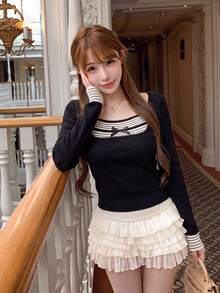Women's Sexy Bowknot Decor Long Sleeve Sweater - Black - View 6