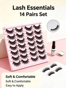 14 Pairs False Eyelashes Natural Faux Mink Lashes Fluffy Wispy Cat Eye Lashes 14mm 3D Volume Strip Fake Eyelashes Pack - Model 1 - View 5