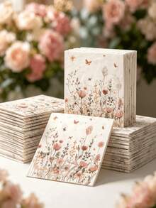 10pcs/40pcs/60pcs/100pcs Vintage Wildflower Butterfly Paper Napkins, Floral Pattern Disposable Cocktail Napkins, Pink Flower & Bee Print Decorative Napkins, Suitable For Wedding, Bridal Shower, Tea Party, Birthday Table Decor, Thickened Disposable Decorative Paper Napkins - Multicolor - View 1