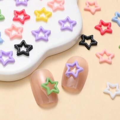 100pcs 8mm 3D Hollow Star Nail Art Charms, Y2K Resin Five-Pointed Star Nail Decorations, For DIY Nails, Mobile Phone Case Decoration