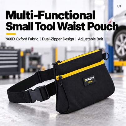 TKIGZNW A028 Compact Utility Waist Storage Bag 1Pc Dual Layer Zipper Tool Pouch Adjustable Strap For Electrician DIY