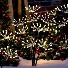 Outdoor Solar Starburst Fireworks Stake Lights, 3 Options: 6 Heads 60LED, 8 Heads 80LED, 10 Heads 100LED, Warm Light Atmosphere, Starburst Radial Light Heads Mimicking Fireworks Bloom, Flexible Copper Wire For Custom Shaping, Light Radiates Outward With Dynamic Starlight - Solar Powered Starburst Fireworks Light - View 9