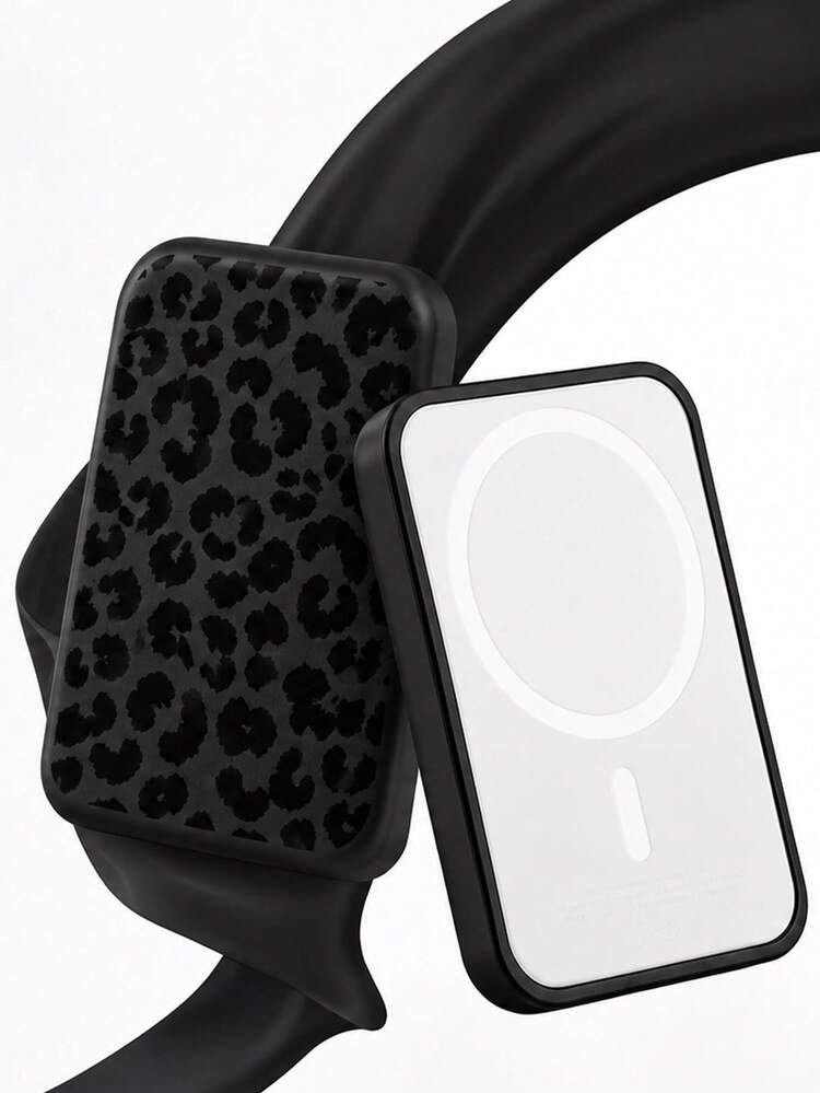 Leopard Print Protective Case Compatible With A2384 MagSafe Mobile Power Bank EMC 3624, Soft Silicone Anti‑Scratch Shockproof Cover, Portable Power Bank Sleeve Shell (Power Bank Not Included) - Black - View 4