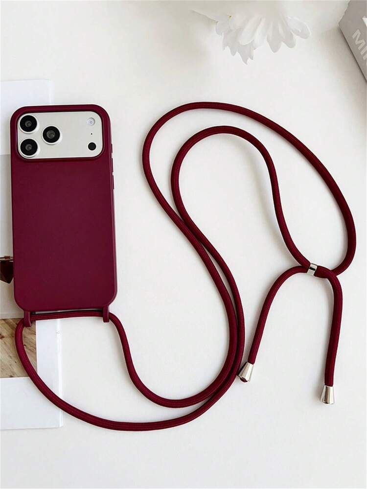 Crossbody Neckrope Lanyard Solid Color Matte Shockproof Phone Case Compatible With IPhone 18 Pro Max 18Pro 17 Pro Max 17 Pro 16 Pro Max 15 Pro Max 14 Pro Max 13 Pro Max 12 Pro Max 16 15 14 Plus 17 Luxury Outdoors Anti-Drop Shell Minimalist Portable Adjustable Detachable Shoulder Strap Rope Soft Back Cover - Dark Red - View 4