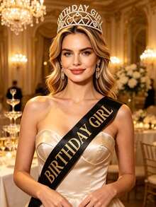 2pcs Women's Rhinestone Birthday Crown, Party Decoration Crown, Headband, Ball Shoulder Strap Headpiece Set, Suitable For Birthday Party, Wedding, Photo Props - Multicolor - View 1