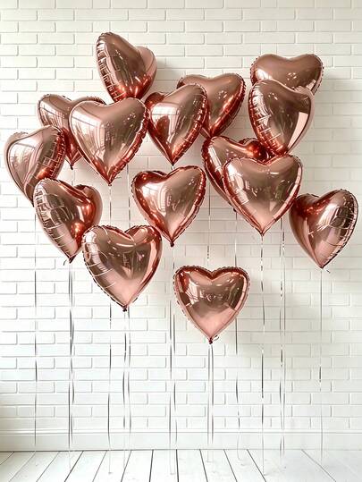10pcs 18-Inch Rose Gold Heart-Shaped Foil Balloons, Suitable For Birthday Party Decoration, Baby Shower, Gender Reveal Party, Indoor Room Decor