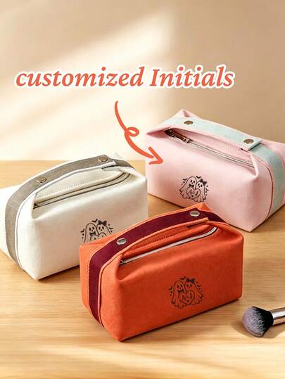 1pc Customized Portable Travel Bag Large Capacity Handheld Makeup Bag, Can Store Cosmetics, Bathroom Essentials, Makeup Brushes, Halloween Thanksgiving Christmas/Holiday Gift, Personalized Gift For Women, Toiletry Bag, Clutch/Handbag
