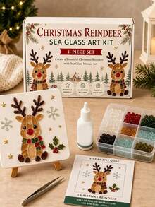 Christmas Sea Glass Mosaic DIY Art Kit, Adult Version, 6 Holiday Designs, 4-Inch Handmade Mosaic Craft Set With Display Stand, Creative Christmas Tabletop Decor, Holiday Gift For Craft Beginners - Multicolor - View 9