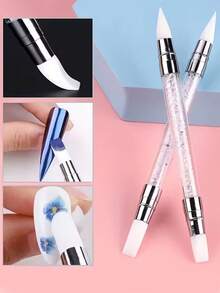 2Pcs Nail Art Silicone Carving Pen Set, Double Tip Silicone Design, For Nail Carving And Detail Trimming - Multicolor - View 3