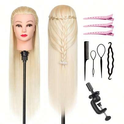 Mannequin Head With Hair, 26'' Training Head Braiding Doll Head For Hair Styling Manikin Cosmetology Mannequin Head Practice Model Head With Clamp Holder
