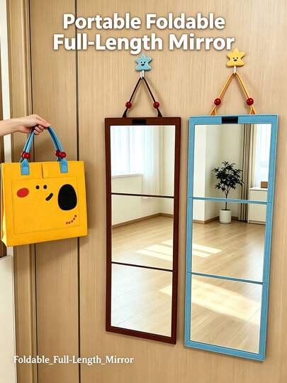 Foldable Full-Length Mirror With Portable Storage Bag, Hanging Door Mirror, Freestanding Or Wall-Mounted Vanity Mirror, High-Definition Imaging, Suitable For Bedroom, Dorm, Travel