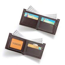 Business Style Men's Wallet With Multiple Card Slots For ID, Bank Cards, Transit Cards, Built-In Zipper Coin Pocket For Coins And Cash, Classic PU Lychee Texture Short Bifold Wallet With Large Capacity Bill Compartment, Black, Christmas And Thanksgiving Gift For Boyfriend And Father - Multicolor - View 3