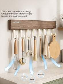 Utensil Hook Rack, Wall‑Mounted Kitchen Hanging Organizer, Holds Spatulas, Whisks, Cutting Boards & Towels, Punch‑Free Adhesive Installation, No Damaging Walls, Ideal For Home Kitchen, Apartment, Small Galley Kitchen Storage - Multicolor - View 5