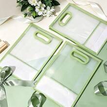 1/4/12pcs Transparent Gift Bags With Ribbons, Suitable For Baby Shower, Graduation, Wedding, Bridal Party, Birthday Party, Business Occasions, With Cut-Out Handles, Reusable PP Material, Size: 7x10x3.15 Inches (Green) - Green - View 5
