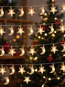 1pc 20/40LED,3/6m Star & Moon Battery Operated String Lights (Batteries Not Included), Fairy Tale Lights For Room Decor, Birthday Party, Wedding, Gift, All Seasons - Stars and Moon - View 7