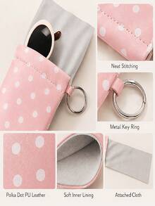 1pc PU Leather Cute Polka Dot Portable Spring Hinge Glasses Case, Auto-Closing Design, With Hook And Built-In Cleaning Cloth, Portable Glasses Protection Storage Bag - Multicolor - View 7