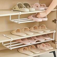 1pc Multi-Functional Shoe Storage Rack, Expandable Hanging Storage Shelf, Under-Shelf Shoe Rack, Cabinet Layered Storage, Space-Saving Closet Organizer For Bedroom, Bathroom And Living Room - Multicolor - View 1