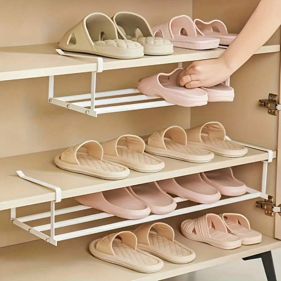 1pc Multi-Functional Shoe Storage Rack, Expandable Hanging Storage Shelf, Under-Shelf Shoe Rack, Cabinet Layered Storage, Space-Saving Closet Organizer For Bedroom, Bathroom And Living Room - Multicolor - View 1