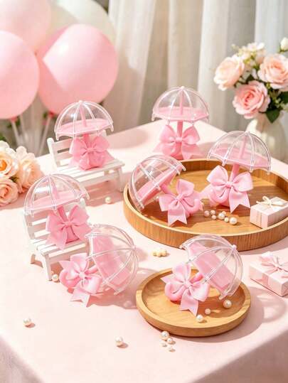 12pcs Cute Bear-Shaped Transparent Plastic Boxes With Bows, 2.7X1.9X2 Inches, Bear Storage Boxes Gift Boxes, Suitable For Baby Shower Table Decor, Gender Reveal Party Table Decor, Guest Favors, Birthday Party Decorations (Pink, Blue)