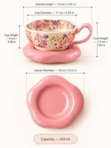Elegant Floral Pattern Coffee Cup & Saucer Set, Latte Art Cup, Porcelain Tea Set Suitable For Afternoon Tea, Daily Use, Holiday & Birthday Gift - Multicolor - View 11