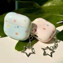 Minimalist Gentle Cute Style Star Pattern TPU Wireless Earphone Protective Case Compatible With AirPodsPro3 AirPods4 AirPods5 AirPodsPro AirPodsPro2 Earphone Cover With Pendant - Baby Pink - View 9