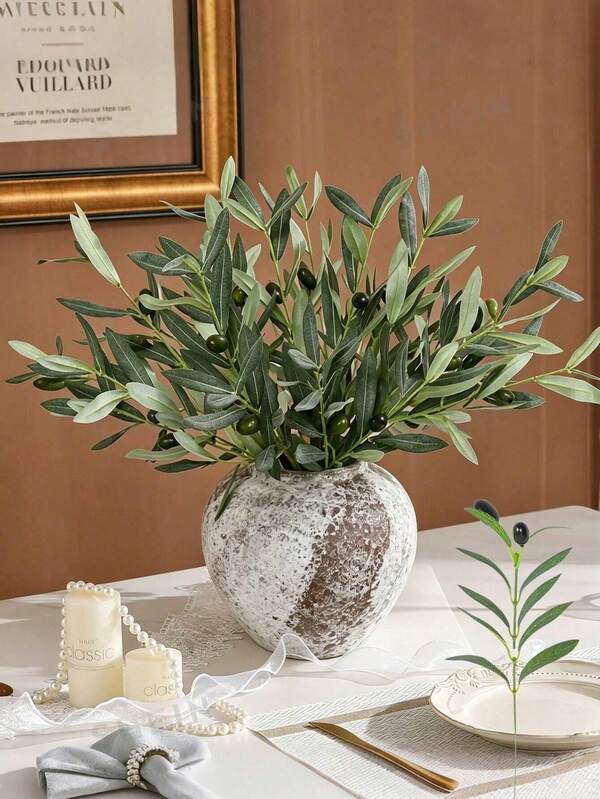 10/5/1 pieza Rama de olivo artificial con fruta, rama de olivo falsa realista con hojas verdes, adecuada para relleno de jarrón de primavera/verano, decoración de centro de mesa de boda, decoración de verdor para el hogar/oficina, arreglo floral DIY, corona DIY, decoración de fiesta