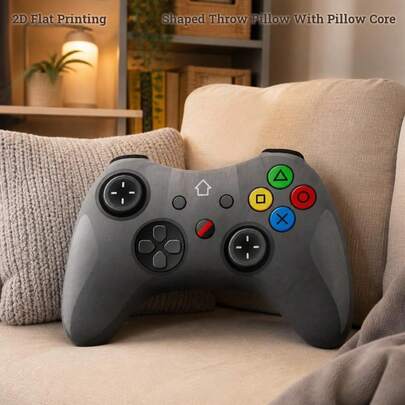 Classic Dual Analog Gaming Controller Gift For Gamers 2D Flat Printing Shaped Stuffed Throw Pillow, Perfect For Sofa Bedroom Living Room Cozy Home Decor For Office And Car, Throw Pillow Gift
