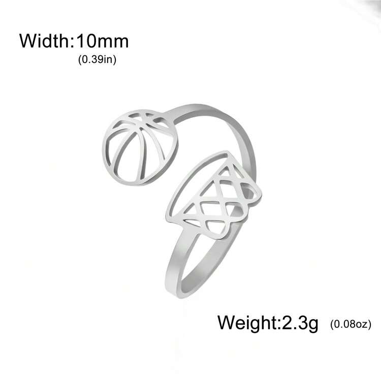 LIKGREAT 1件不鏽鋼可調節開口籃球圈戒指，極簡風飾品，適合送給籃球愛好者男女的禮物 - 運動系列 - 查看 12