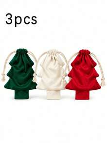 Christmas Tree‑Shaped Velvet Drawstring Gift Bags, , Hangable Christmas Tree Ornaments, Holiday Party Candy Packaging, Christmas Small Gift Pouch - Multicolor - View 11