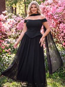 QOQ Plus Size Women's Luxury Strapless Heavy Beaded Sequin Formal Evening Gown, Sexy Cocktail Dress For Prom, Wedding Guest, Spring/Summer - Black - View 8