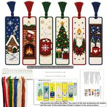 6pcs Christmas‑Themed Cross‑Stitch Bookmark Set, DIY Christmas Bookmark Kit, Medium‑Grid Three‑Strand Embroidery Thread, Christmas Tree, Bell, And Fireplace Pattern - Multiple Styles - View 8
