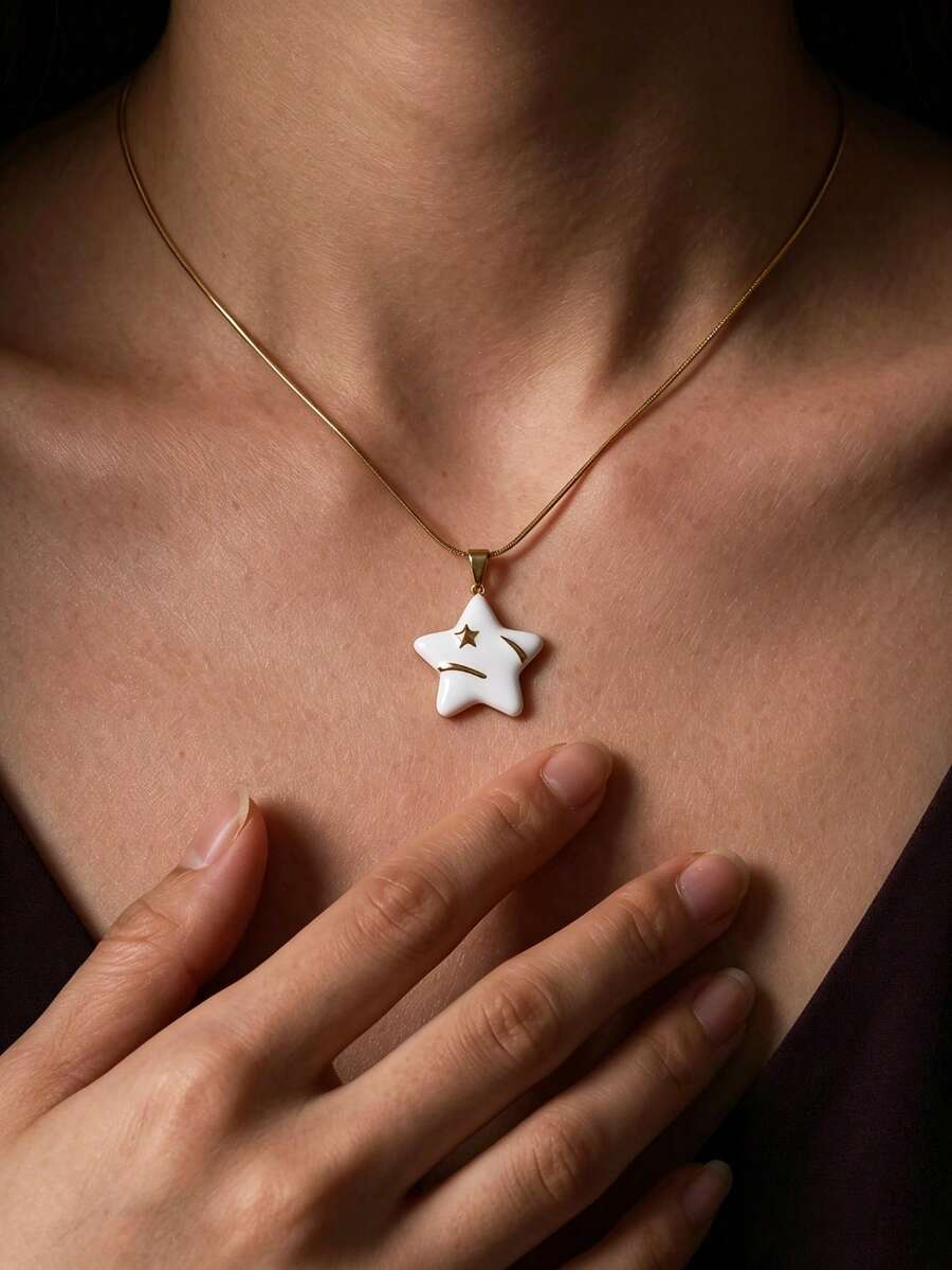 1 buah Kalung Bintang Enamel Dekorasi Musim Gugur Stainless Steel 304 Wanita, Liontin Bintang Warna-warni Lucu, Rantai Ular, Gaya Musim Gugur, Rantai Ular Manis & Keren Estetik - kalung - View 1