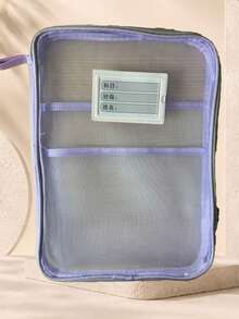 Bolsa organizadora de malla de nylon de doble capa A4, bolsa de almacenamiento de archivos de malla de gran capacidad en forma de L reforzada, mochila portátil con cremallera para estudiantes, bolsa de clasificación de materias de examen con asa, bolsa transparente para exámenes de estudiantes, archivo B - A - Ver 17