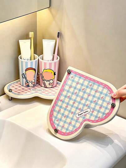 1pc Squishy Diatomite Water Absorbent Mat For Bathroom Countertop, Neutral Color Solid Pattern Quick Drying Toothbrush & Mouth Cup Drain Pad, Simple Style All Season Desk Organizer, Soft Surface Holder Mat For Wash Basin Vanity Daily Use