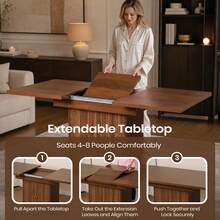 Extendable Dining Table And Chairs Set Of 6, Rectangular Dining Table With Storage Rack And Padded Chairs, Durable Dining Furniture Set Suitable For Dining Room And Kitchen - Brown Table + Beige PU Chair - View 9