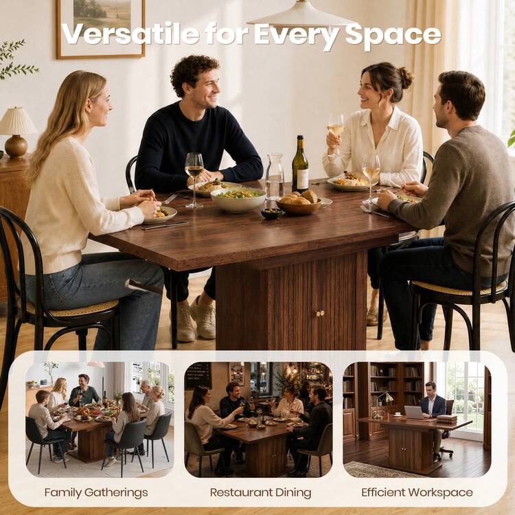 Extendable Dining Table And Chairs Set Of 6, Rectangular Dining Table With Storage Rack And Padded Chairs, Durable Dining Furniture Set Suitable For Dining Room And Kitchen - Brown Table + Black Linen Chair - View 11