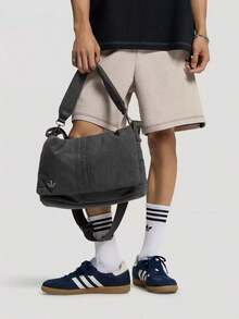 Adidas Originals Multi-Use Embossed Trefoil Logo Removable Strap Fabric Messenger Bag Shoulder Bag Medium Unisex Couple Style Charcoal Gray - Charcoal Ash - View 1