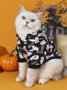 LUCKIE PAW 1pc Halloween Ghost Funny Pattern Pet Sweatshirt, Physical Anti-Flea, Reduce Shedding, Warm And Breathable Dog Vest, Suitable For Small And Large Dogs And Cats, Indoor And Outdoor - Black - View 1