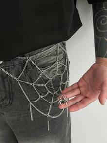 1pc Vintage Dark Gothic Metal Spider Web Chain Body Chain, Unique Personalized Pants Chain, Halloween Party Nightclub Dance Costume Accessory - Silver - View 7