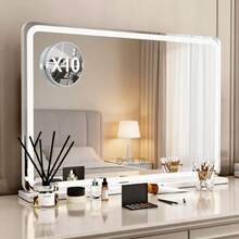 80*55*12cm Vanity Mirror With LED Lights, Makeup Mirror With 10X Magnification Mirror, 3 Color Modes Dimmable Touch Control USB Charging Desktop & Wall Mounted Light Up Mirror For Bedroom Dressing Room - White - View 1