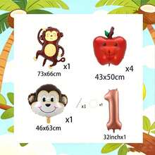 Monkey And Apple Number Balloon Set, Includes Chocolate Color Number Balloons, Monkey Balloons, Apple Balloons, Suitable For Forest Fruit Theme Birthday Party Decoration, Children-Friendly Animal Theme Party And Other Occasions - View 2