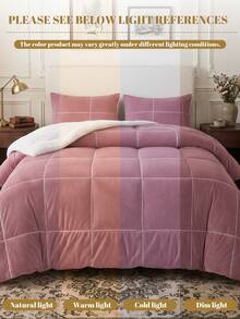 1pc Ultra Soft Fleece Quilt Core, Skin-Friendly Lightweight Breathable, Comfortable Sleep, Durable Anti-Pilling, Square Stitching Fluffy, Bedroom Decor, Suitable For All Seasons, No Pillow And Pillowcase Included, Home Decor, Back To School Season - Red Bean Paste Color - View 6