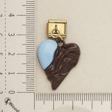 1pc Cute Chocolate Blue Enamel Zinc Alloy Charm, Heart Star Bow Bear Dangle Pendant For DIY Bracelet Necklace Jewelry Making - Blue and Coffee Color-block Design - View 11