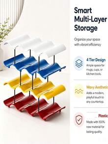 1Set Stackable Wave Cup Storage Rack, Water Bottle Organizer For Cup Tumbler Storage Rack Stackable Water Holder Rack Cup Accessories Tumbler Storage Holder, Tumbler Cup Rack Stackable Bottle Storage Rack Organizer Holder Artistic Wave Shaped - Multicolor - View 9
