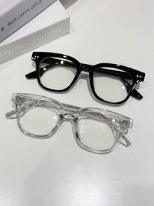 2 Pairs Unisex Square PC Frame College Style Fashion Non-Prescription Glasses, Rivet Inlaid Frame, Suitable For Daily Wear And Other Everyday Scenes, Ideal Valentine's Day Gift - Ash + Tofu Pudding - View 13