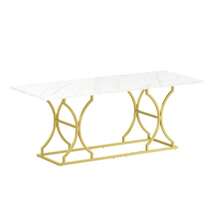 Luxurious Dining Table / Dining Table For 8–10 People / 2.5 Cm Thick Tabletop, Metal Legs / MDF Material, Marble Look / Suitable For Living Room And Dining Room, 200 * 80 Cm, White + Gold - White - View 10